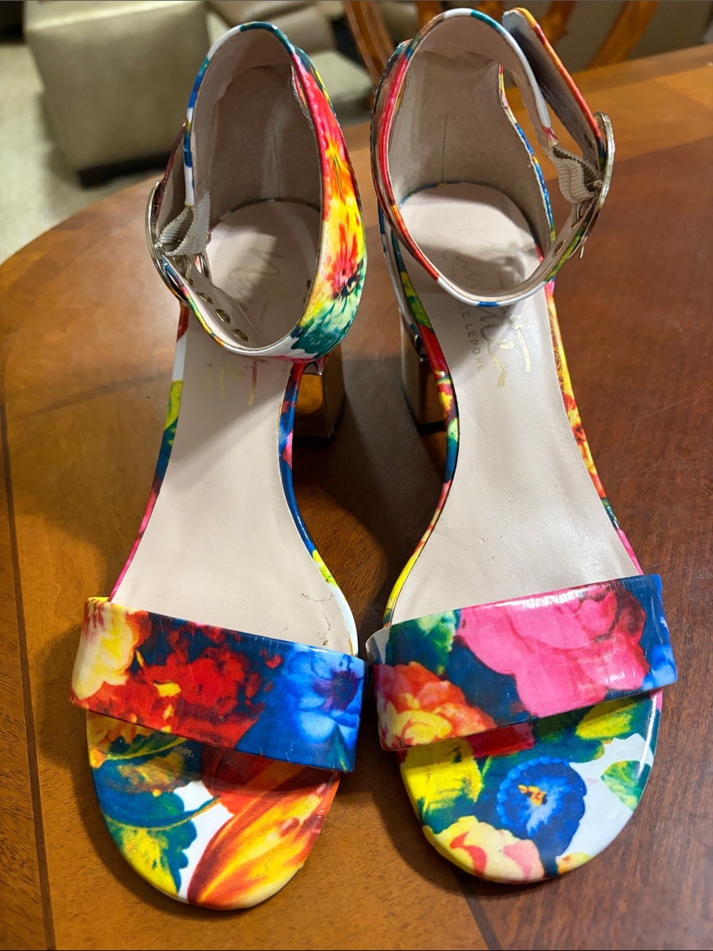 Nanette Lepore Multicolor Floral Block Heel Sandals